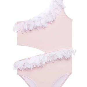 STELLA COVE petals swimsuit one-piece asymmetrical pink white 8 years girls
